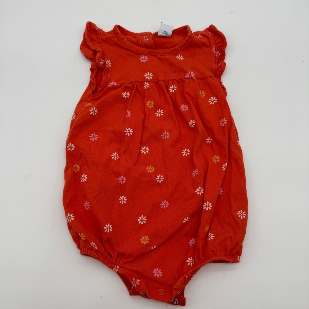 Old Navy Baby Girls 18-24M Orange Floral Bubble Romper Ruffle Sleeve One Piece